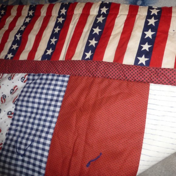 Holiday Special -HANDMADE Patriotic Reversible Baby Blanket Sz 43"x 38" - Picture 3 of 8